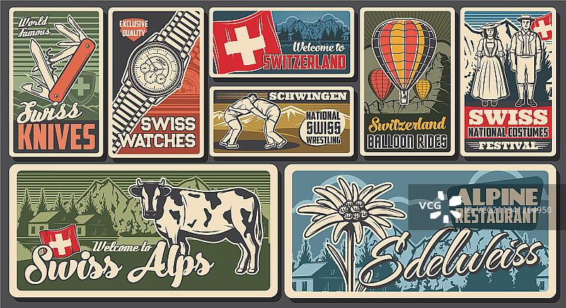 瑞士旅游瑞士地标海报复古图片素材