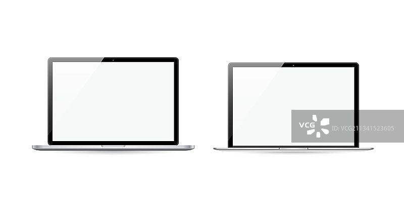 两台笔记本电脑，空白屏幕，白屏隔离图片素材