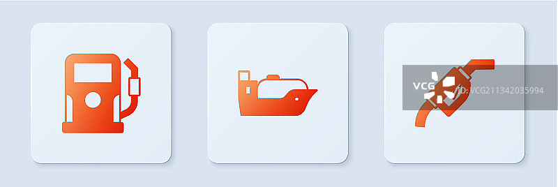 设置油船和船用汽油或加油站图片素材