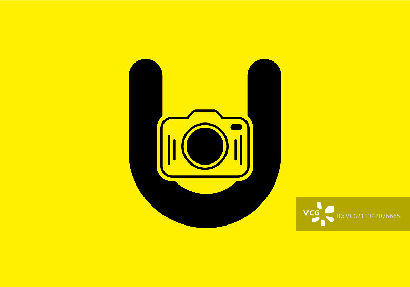 带相机的黑黄色首字母u图片素材