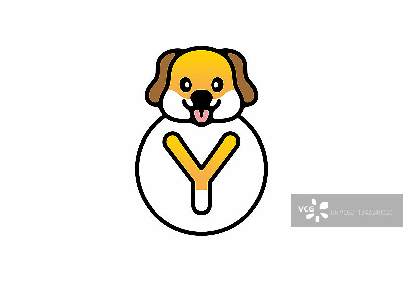 可爱的狗头和y的首字母图片素材