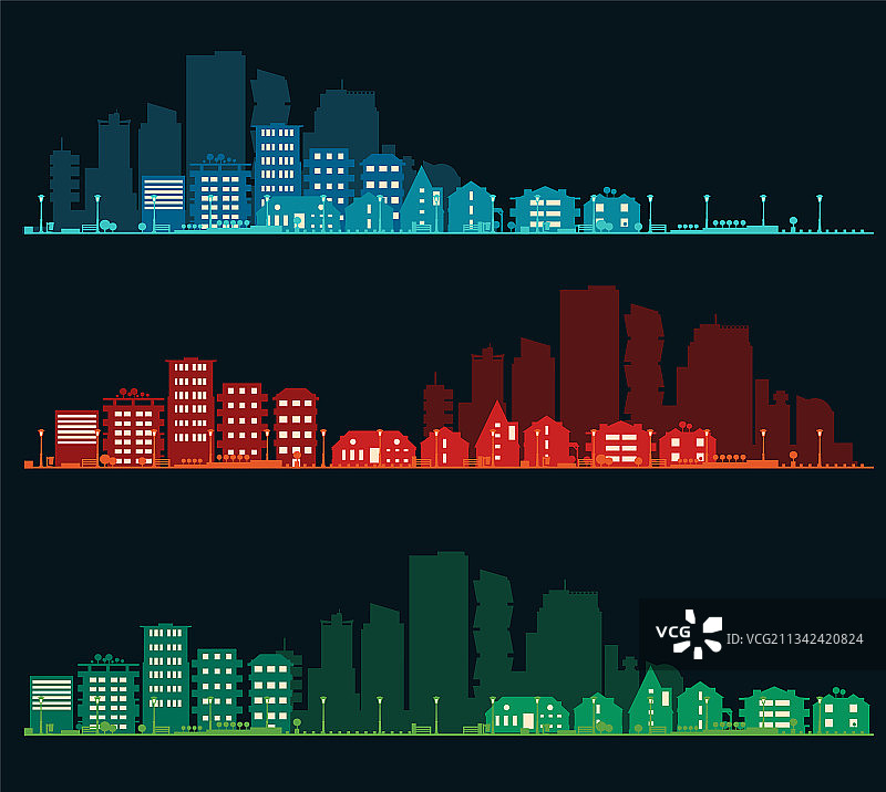 城市天际线彩旗设市各区图片素材