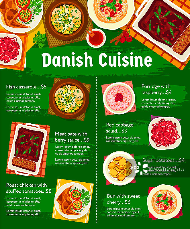 丹麦菜系菜肴菜单及菜肴海报图片素材