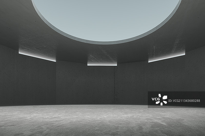 带圆形天井的建筑空间，三维图形图片素材