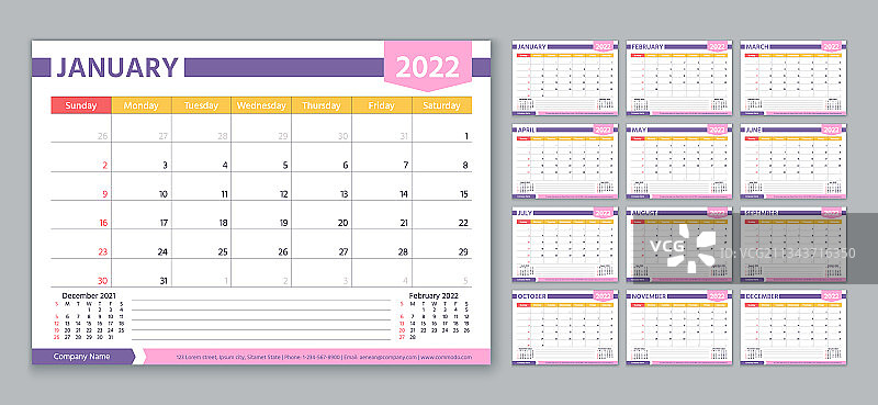2022年计划表日历模板图片素材