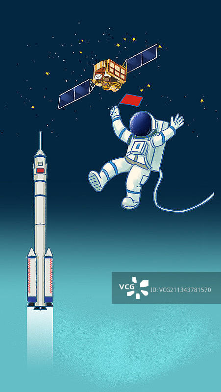 中国风庆祝国庆节祖国生日庆祝国力展示航天火箭宇航员插画图片素材