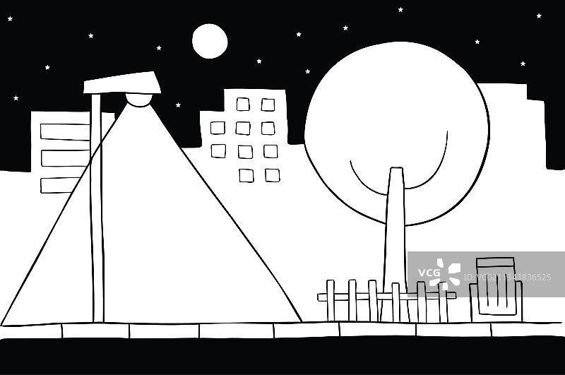 卡通城市夜景街灯树图片素材