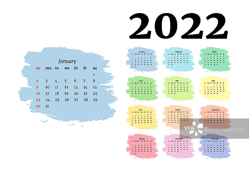 2022年日历被隔离在白色背景上图片素材