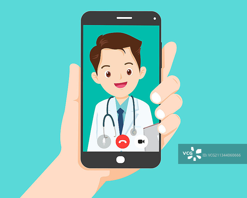 手持智能手机视频通话与智能医生图片素材