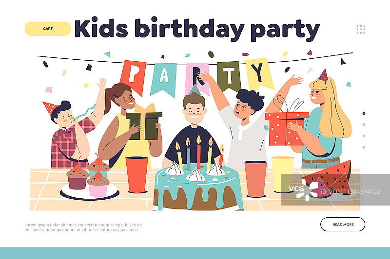 孩子生日派对的概念登陆页图片素材