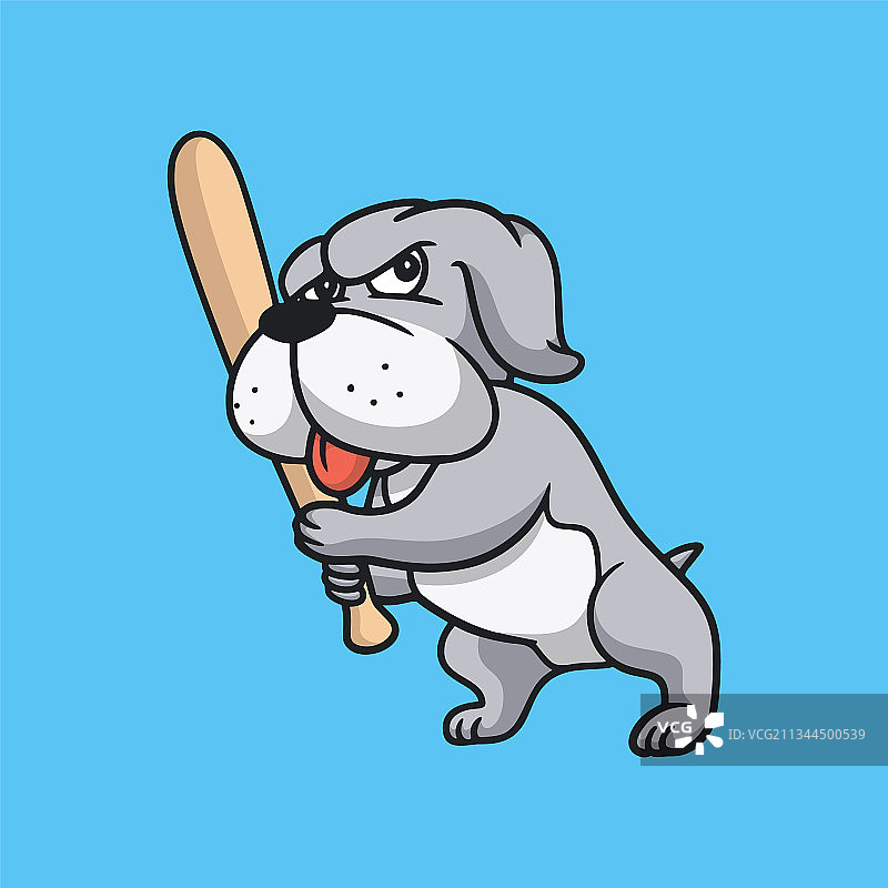 卡通动物设计斗牛犬打棒球图片素材