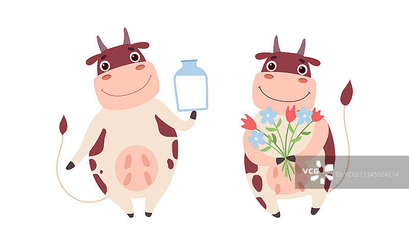 可爱的奶牛角色集可爱的农场动物图片素材