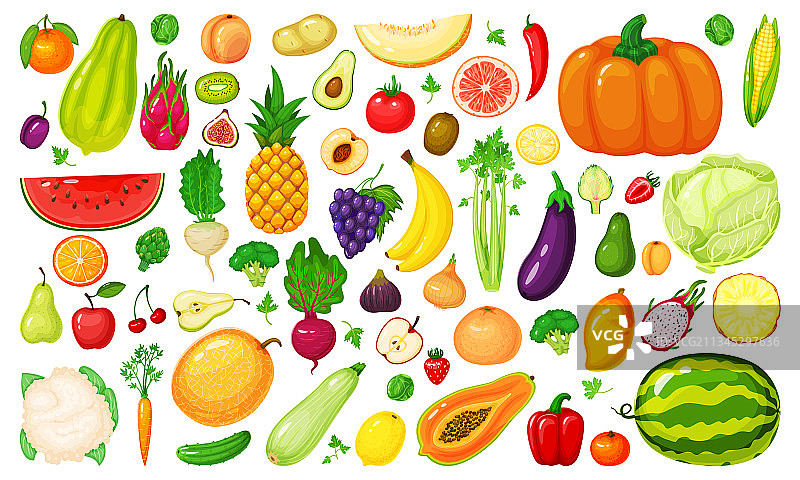 卡通水果和蔬菜花椰菜胡萝卜图片素材