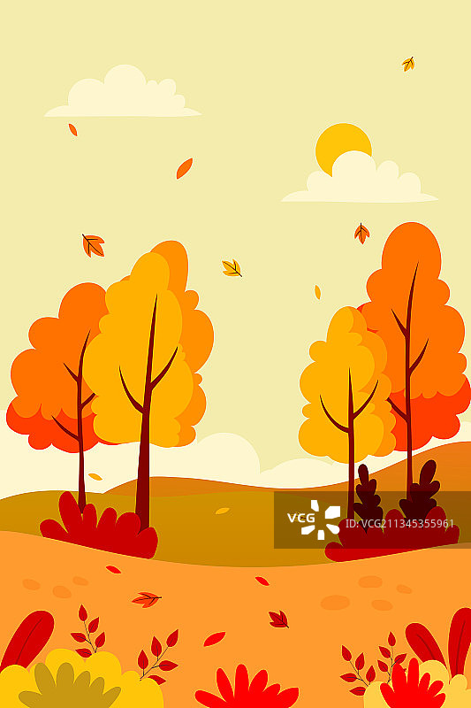 秋天户外自然风景矢量插画图片素材