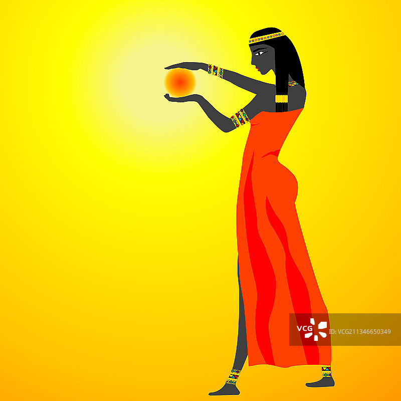 一个手里拿着太阳的埃及女人图片素材