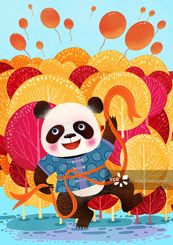 庆祝节日森林里跳秧歌舞的熊猫图片素材