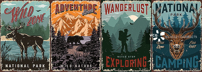 国家公园复古的彩色海报图片素材