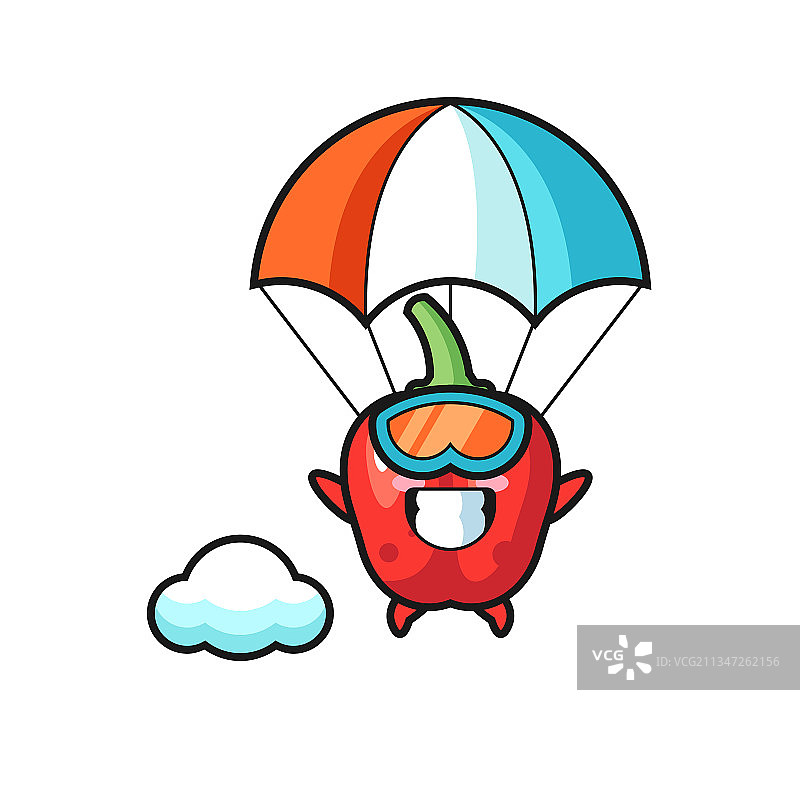 红铃铛辣椒吉祥物卡通是跳伞用的图片素材