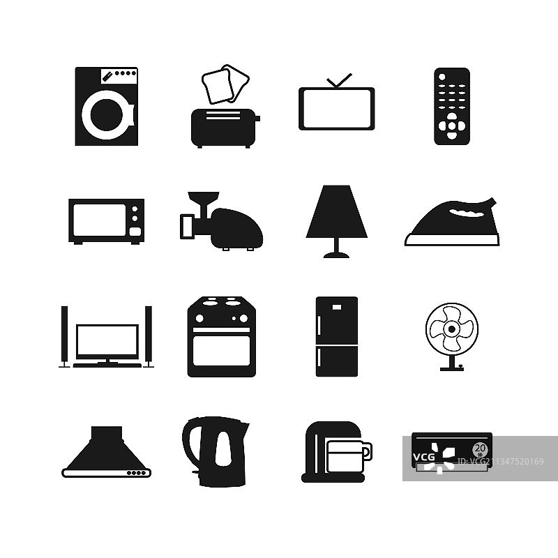 家用电器图标设置与电视熨斗洗图片素材