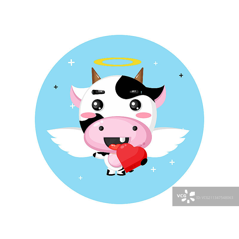 可爱的天使奶牛拥抱爱的心图片素材