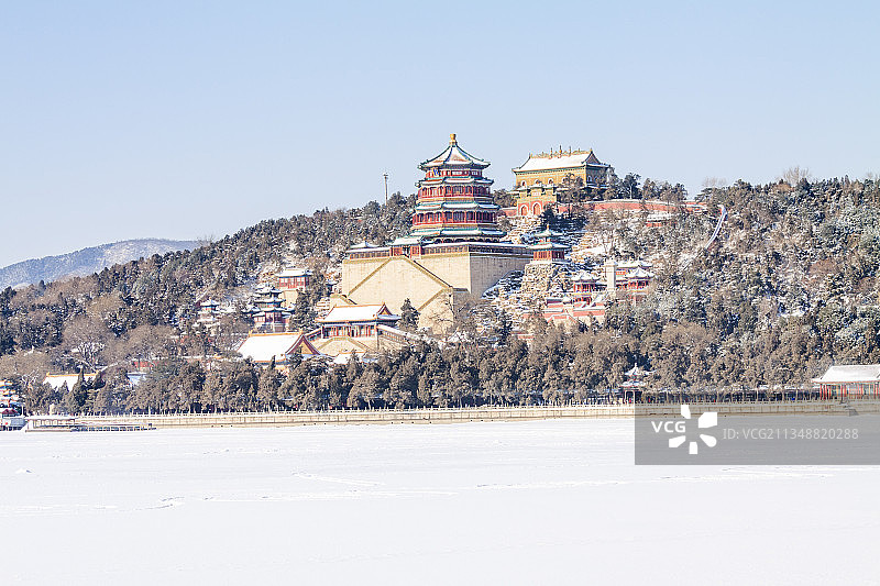 北京颐和园佛香阁冬季雪后风光图片素材