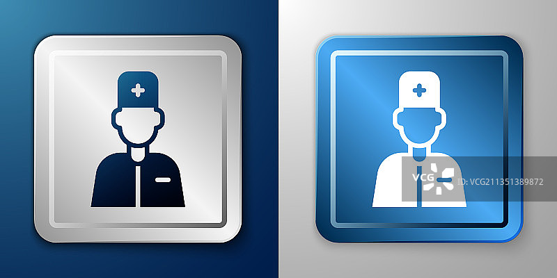 白男医生icon隔离在蓝色和灰色图片素材
