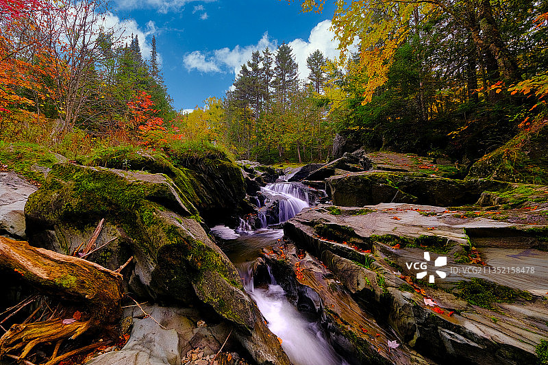 加拿大，秋天的森林瀑布图片素材