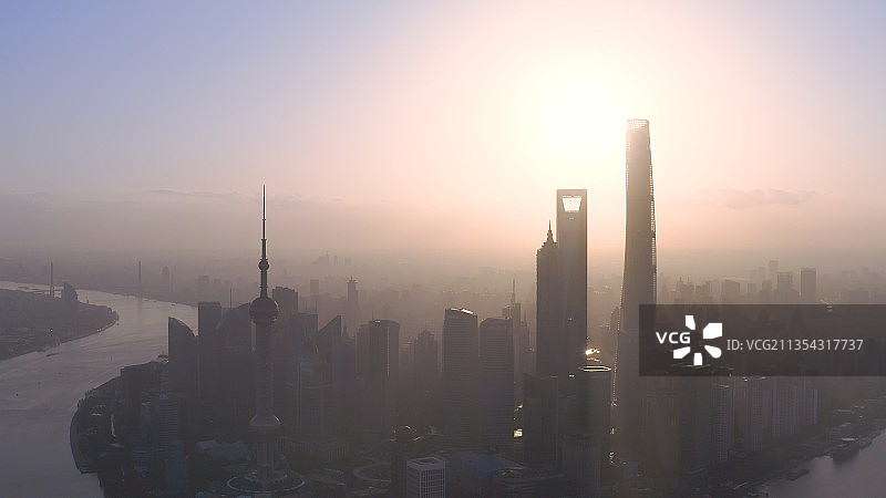 上海外滩日出城市航拍风光图片素材