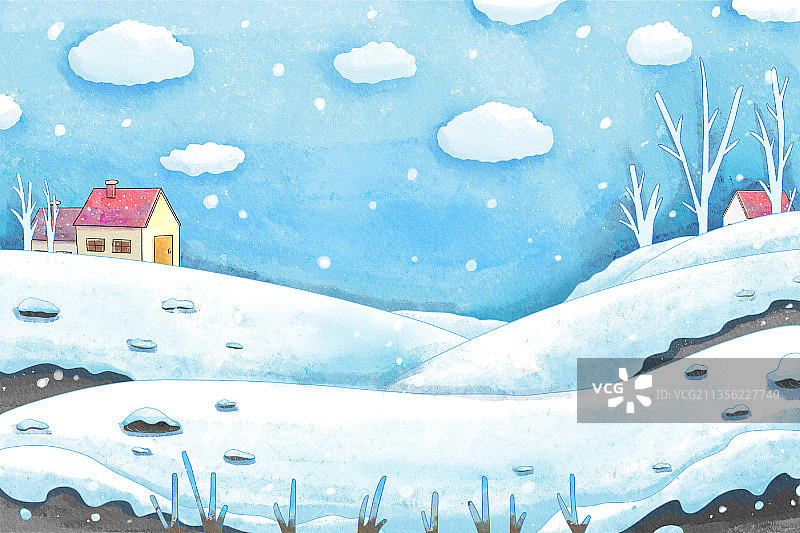 手绘水彩雪地风景背景插画图片素材