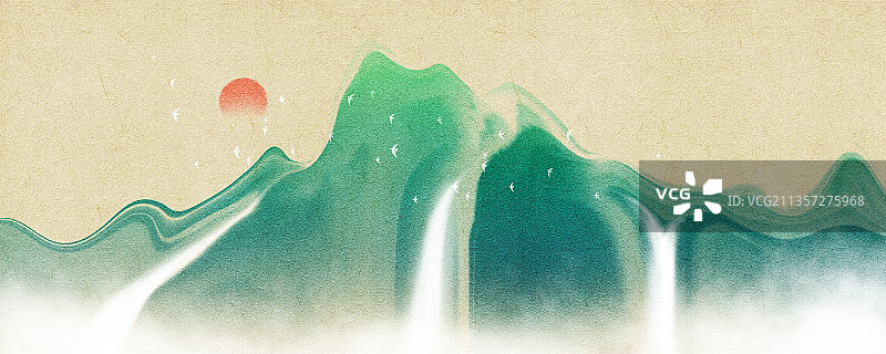 新中式水墨山水插画图片素材