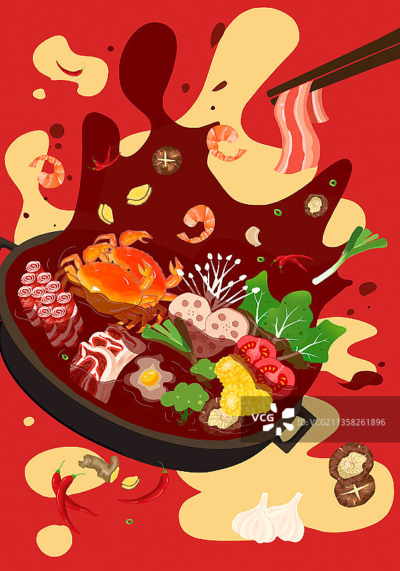 火锅，螃蟹，四川，重庆，海鲜，蔬菜，五花肉，图片素材