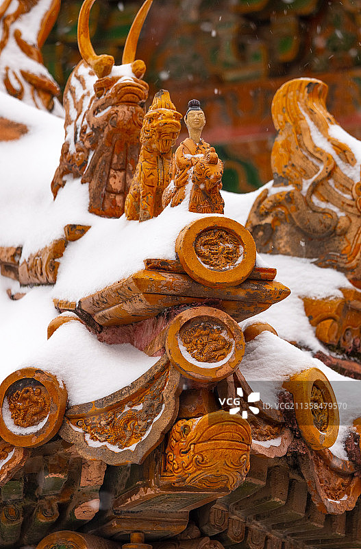 雪中故宫的屋檐角兽图片素材