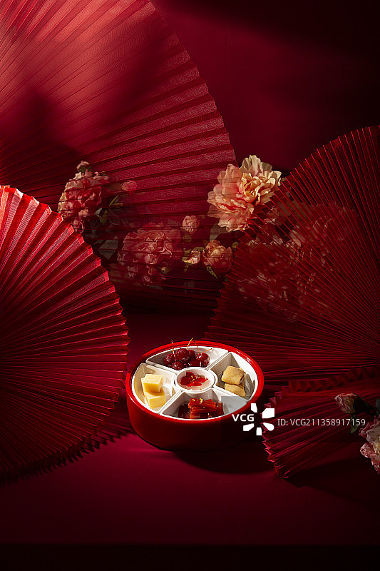 春节美食系列花开富贵，老北京特色小吃静物图片素材