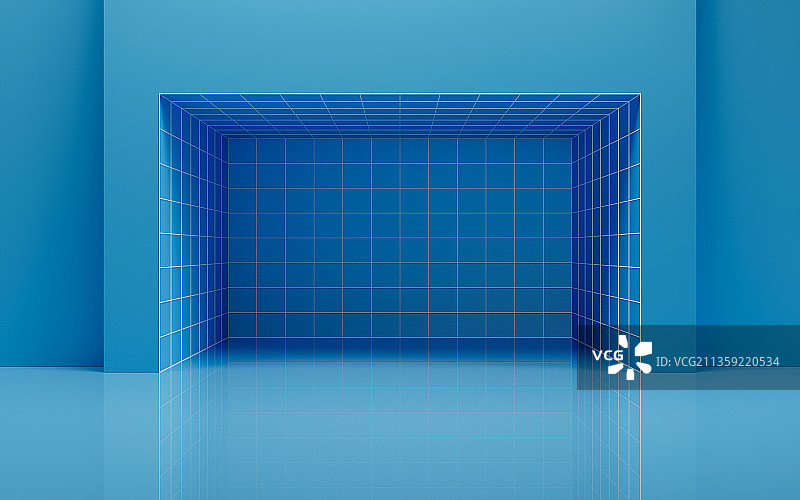 蓝色网格墙壁背景3D渲染图片素材
