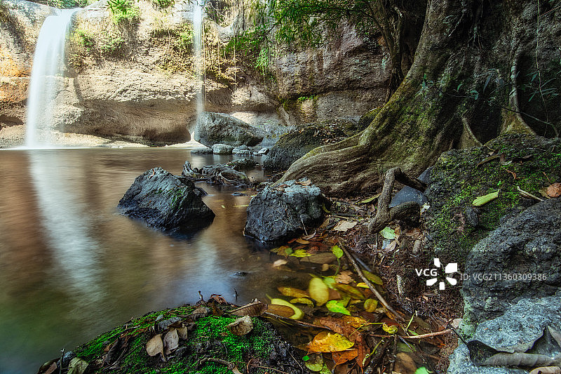 自然的Haew Suwat瀑布，瀑布在森林中的风景图片素材