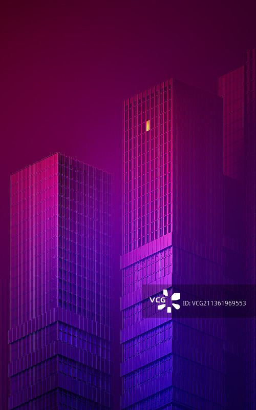 夜晚城市高楼建筑与灯光3D渲染图片素材