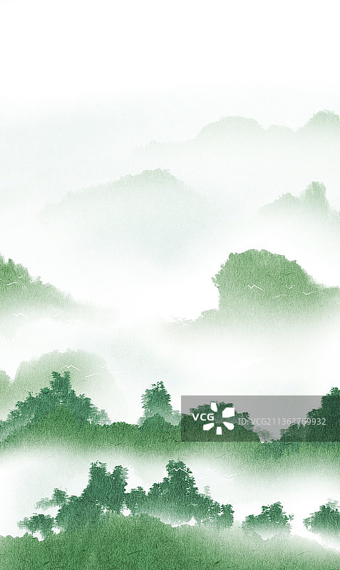 新中式山中风景插画图片素材
