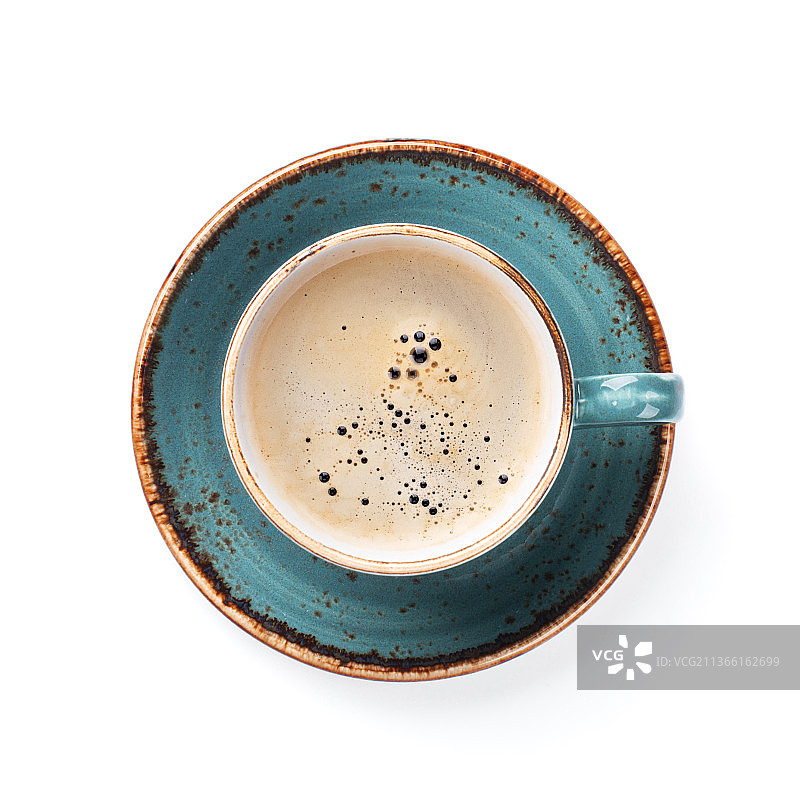 咖啡杯，正上方的镜头咖啡杯与白色背景图片素材