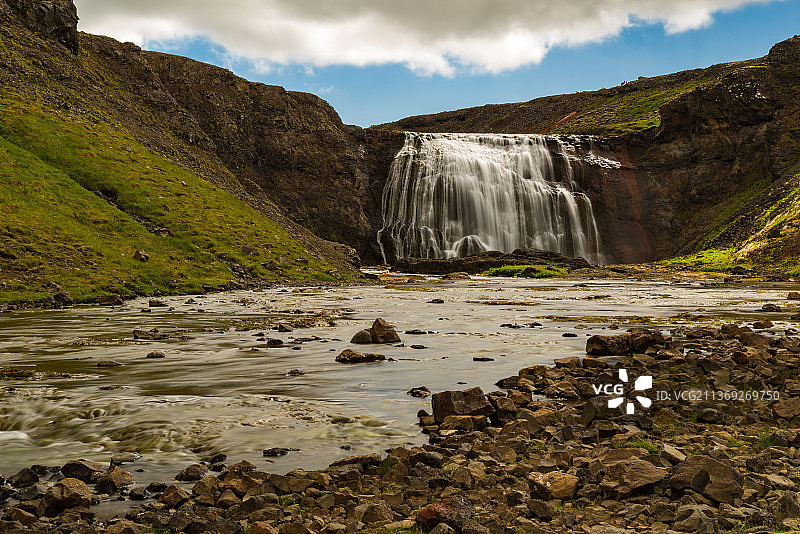 冰岛的鲁弗斯瀑布，瀑布与天空的对比，冰岛图片素材