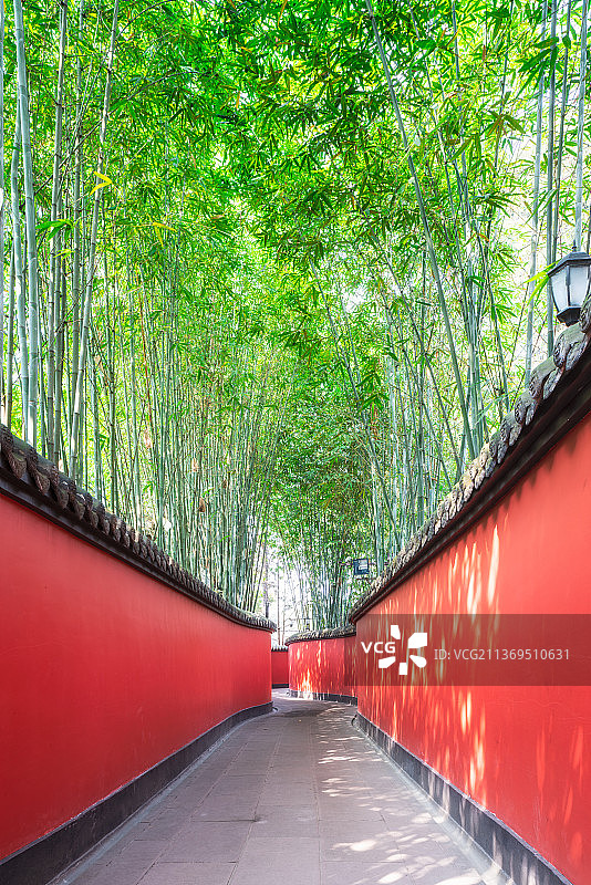 四川省成都市武侯祠博物馆的红墙和树林图片素材