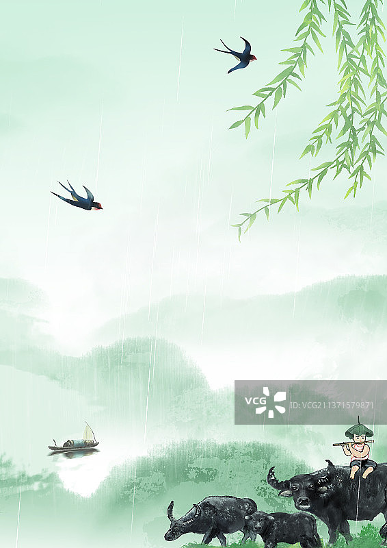 中国风写意风景节气背景插画图片素材