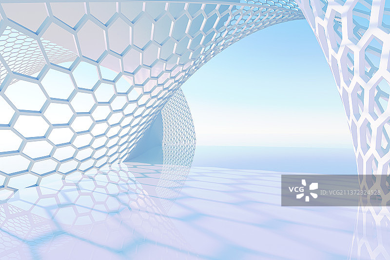 3D现代抽几何广场空间背景图片素材