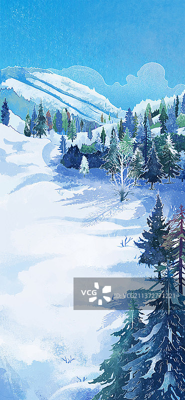 冬日的森林和雪山图片素材