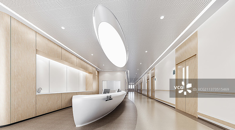 现代医院病房走廊与护士站图片素材