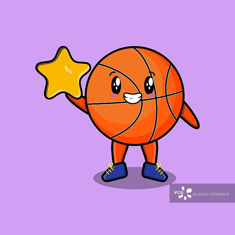 可爱的卡通篮球抱着大金星图片素材