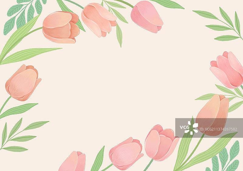 春天的花背景，郁金香框架插图图片素材