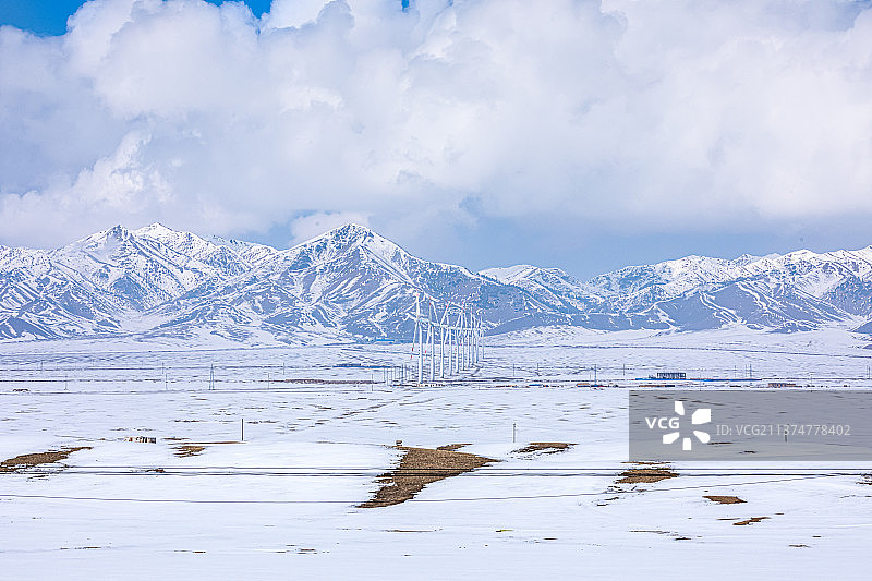 冰雪世界风力发电大美雪景图片素材