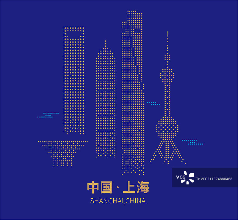上海浦东陆家嘴城市天际线建筑矢量插画图片素材