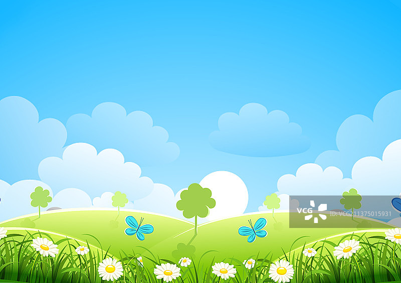 清新夏日花卉绿色山丘背景图片素材
