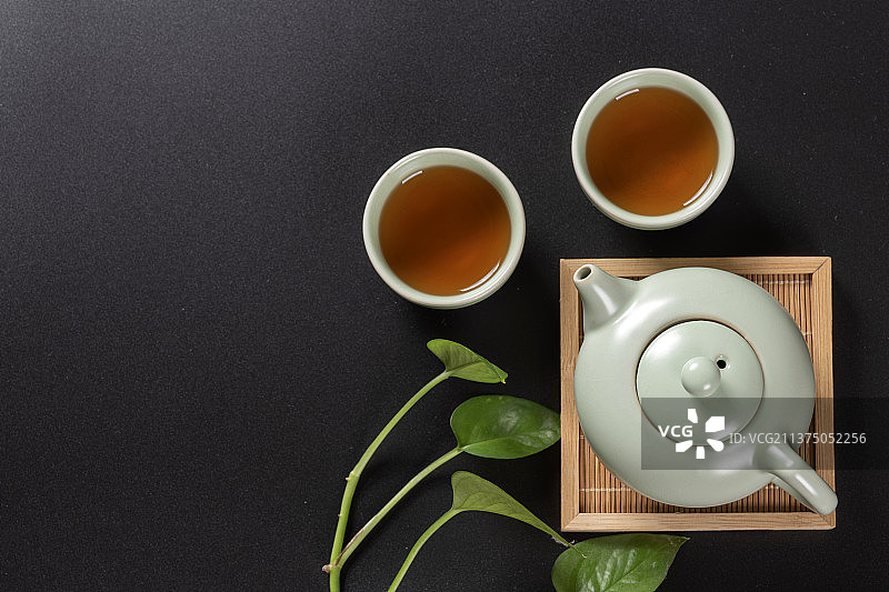 汝瓷茶具茶壶茶杯特写图片素材